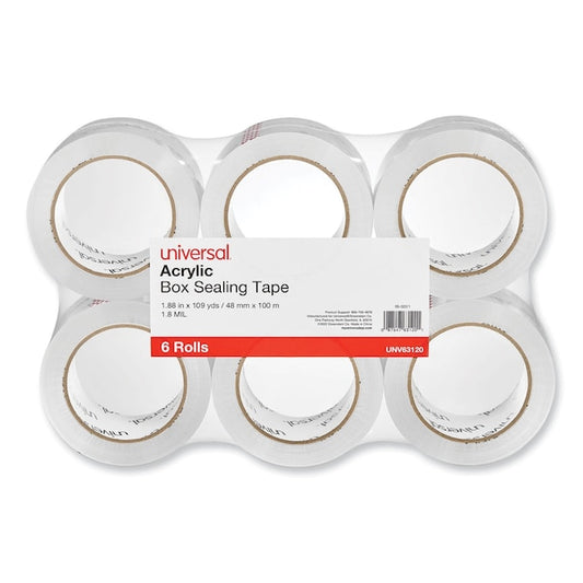 Deluxe Acrylic Box Sealing Tape, 3" Core, 1.88" x 110 yds, Clear, PK6