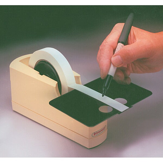 Write-On Single Roll Label Tape Dispenser: 8-3/8 x 3-3/8 x 3-3/4"