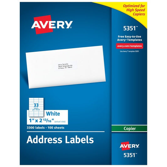 Address Labels for Copiers, 1", PK3300