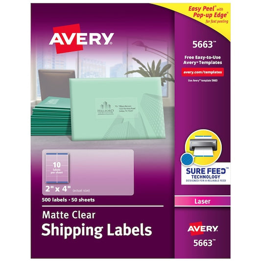 Matte Clear Shipping Labels, Sure, PK500