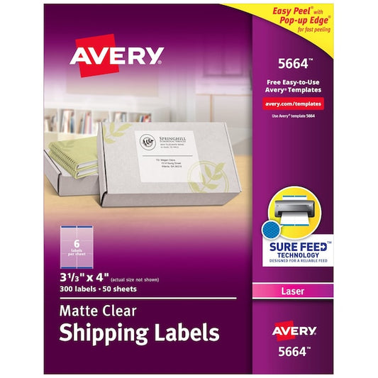 Matte Clear Shipping Labels, Sure, PK300