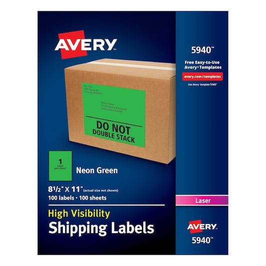 Neon Shipping Labels, Laser, 8-1/2", PK100