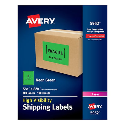 Neon Shipping Labels, Laser, 5-1/2", PK200