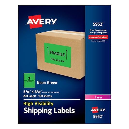 Neon Shipping Labels, Laser, 5-1/2", PK200