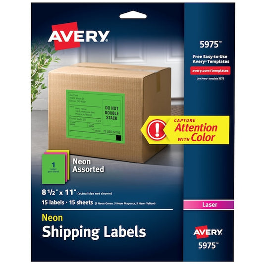 Neon Shipping Labels for Laser Pri, PK15