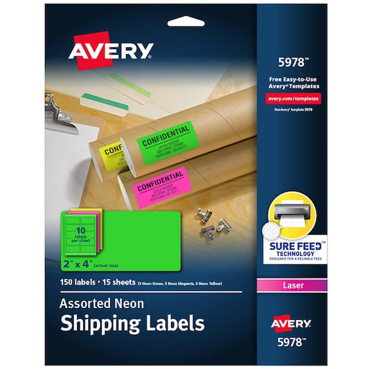 Neon Shipping Labels with Sure Fe, PK150