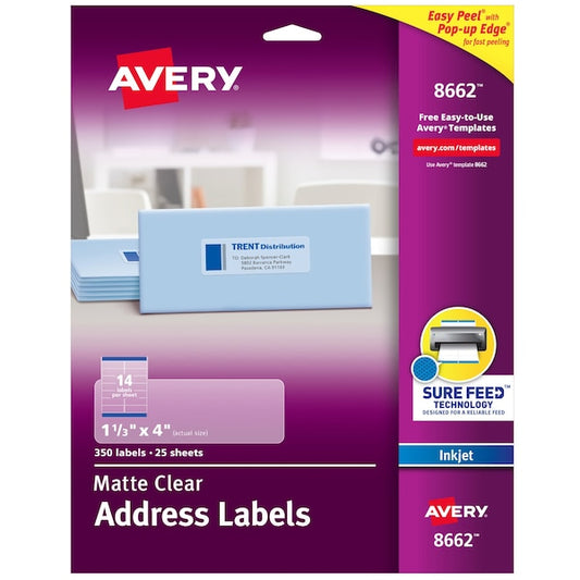 Matte Clear Address Labels, Sure, PK350