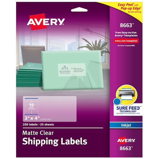 Matte Clear Shipping Labels, Sure, PK250
