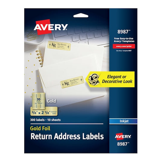 Foil Mailing Labels, Gold, 3/4" x, PK300