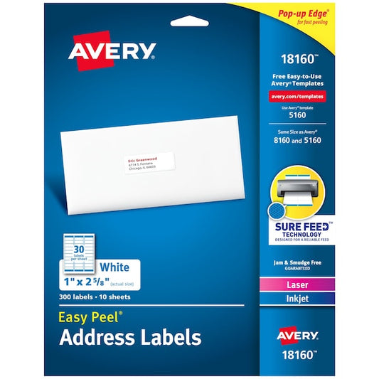 Easy Peel Address Labels, Sure Fe, PK300