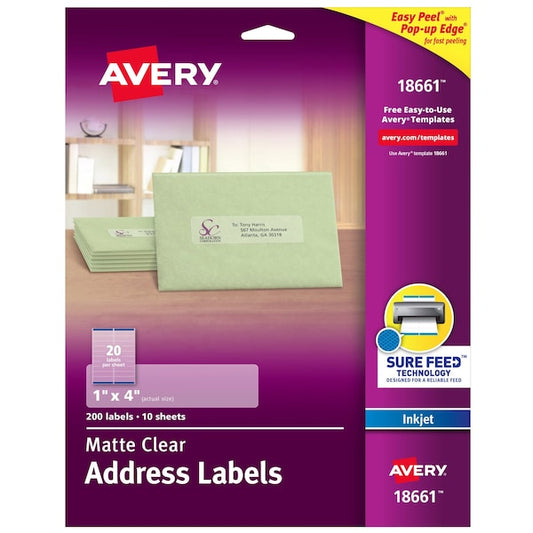 Matte Clear Address Labels, Sure, PK200