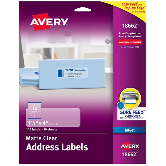 Matte Clear Address Labels, Sure, PK140