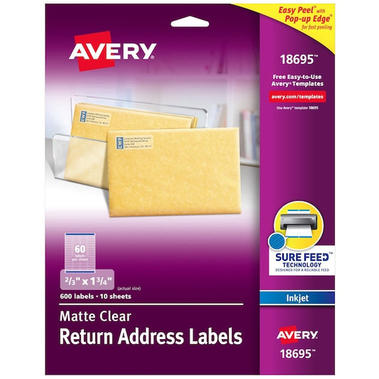Matte Clear Return Address Labels, PK600