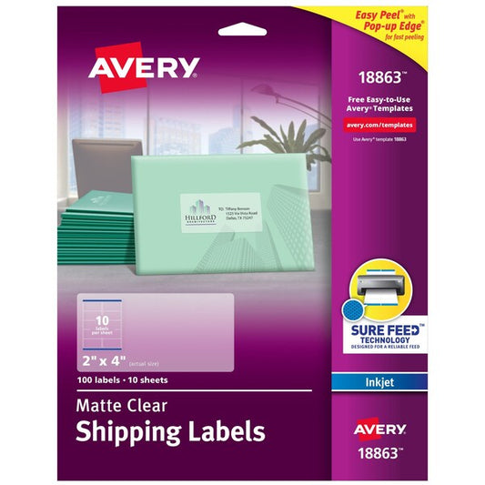 Matte Clear Shipping Labels, Sure, PK100