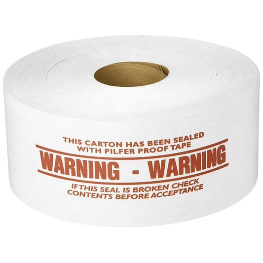 WARNING Printed, White Kraft Tape, 3"X450ft