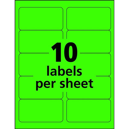 Neon Shipping Labels, 2"x4", Grn, PK1000