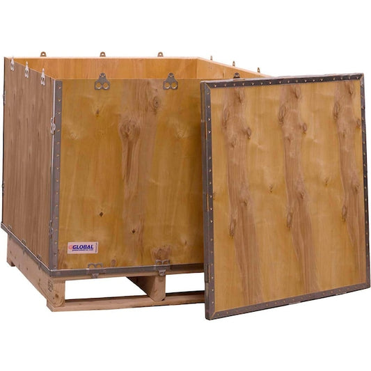 4 Panel Hinged Shipping Crate w/Lid & Pallet, 29-1/4L x 29-1/4W x 29-1/4H