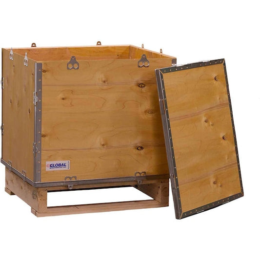 4 Panel Hinged Shipping Crate w/Lid & Pallet, 23-1/4L x 19-1/4W x 19-1/2H