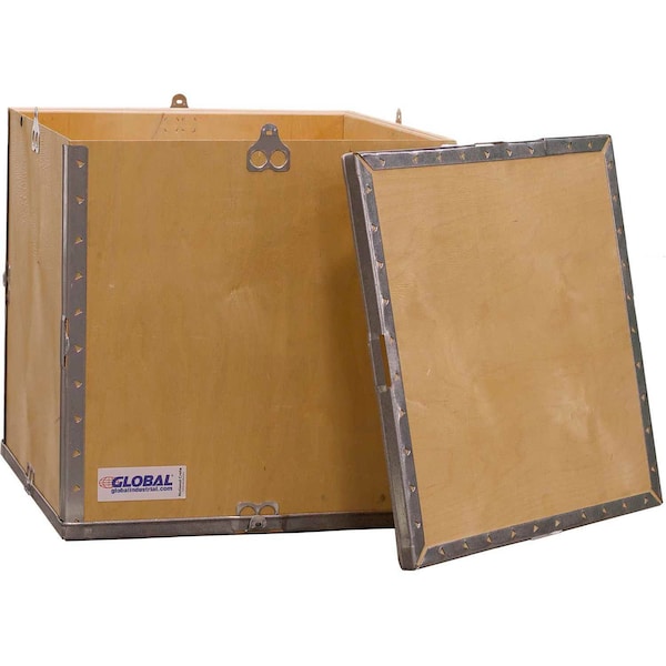 4 Panel Hinged Shipping Crate w/Lid & Pallet, 17-1/4L x 17-1/4W x 17-1/2H