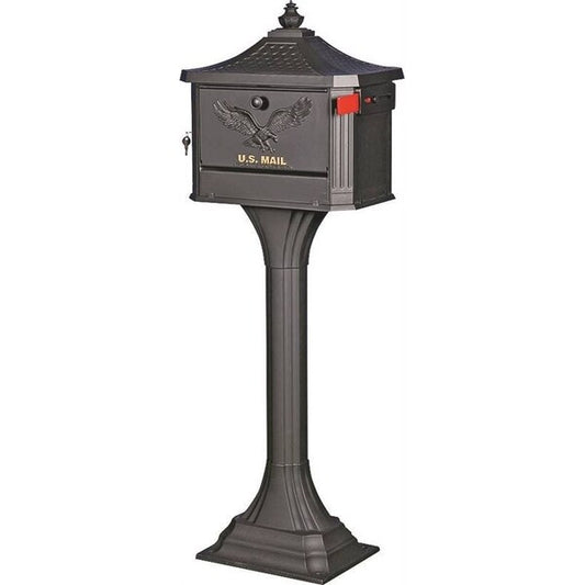 Gibraltar Mailboxes Mailbox Post Combo, 1250 cu-in Mailbox, Aluminum Mailbox, Aluminum Post, Black