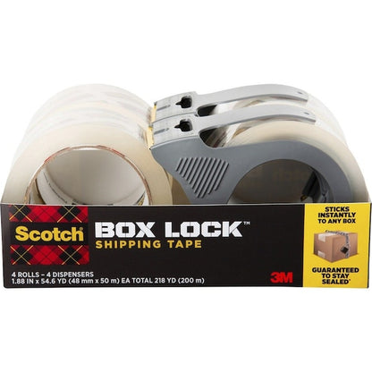 Shipping Tape, w/Dispenser, Box Lock, 1.88"x55 yd, 4/PK, CL 4PK
