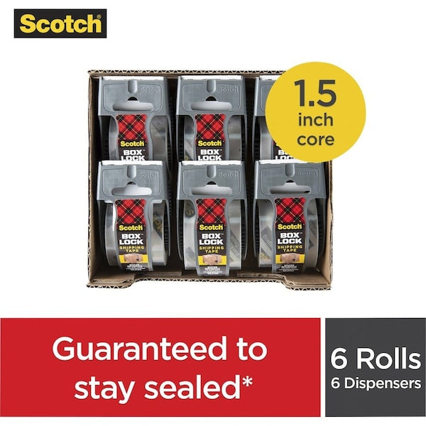 Shipping Tape, w/Dispensers, Box Lock, 1.88"x22.2 yd, 6/PK, CL 6PK