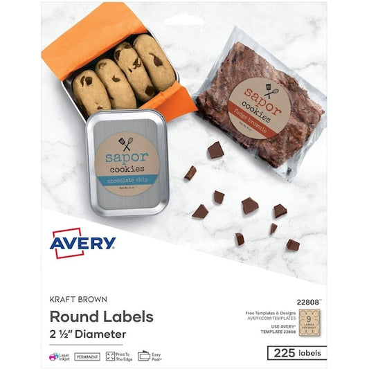 Label, Round, 2.5"", Krft Brown 225PK