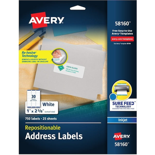 Label, Removable, Inkjt, Addrs 25PK