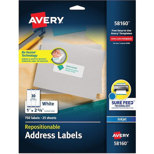 Label, Removable, Inkjt, Addrs 25PK