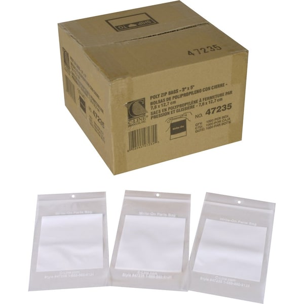Bag, Poly, Zip, Reclose, 3X5 1000PK