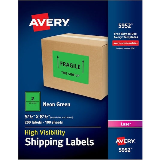 Label, Ship, Neon, 5.5X8.5, Grn 2PK