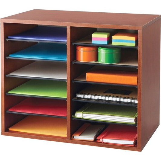 Literature Organizer, Adj, 12-Cmp, 19-1/2"x12"x16", Cherry