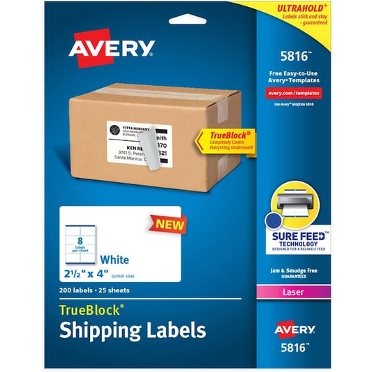 Avery TrueBlock Shipping Labels, 200PK