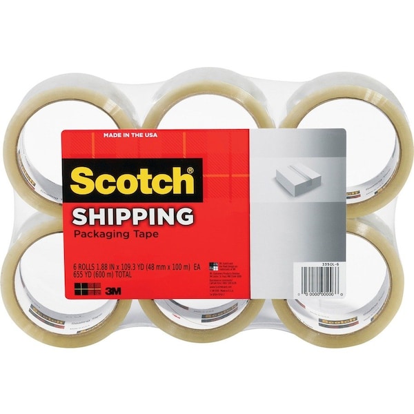 Packing Tape, 1-7/8"x109.3 Yds., 3" Core, 6/PK, Clear 6PK