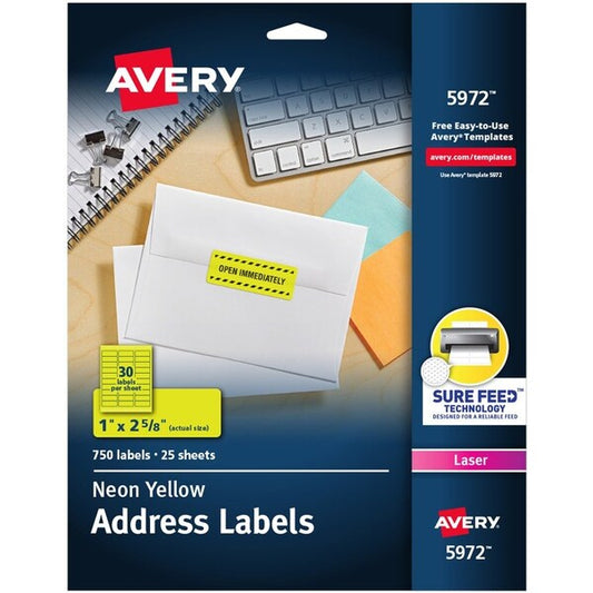 Label, Neon, Perm, 1X2.5, Ylw 750PK