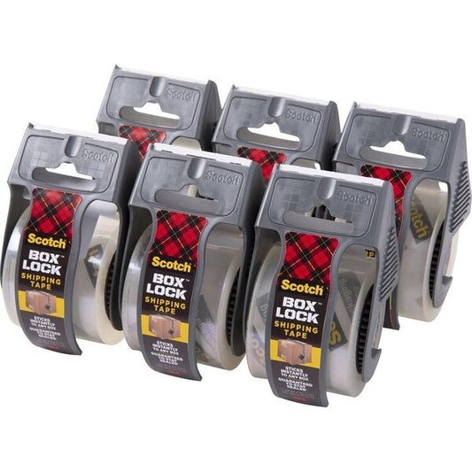 Shipping Tape, w/Dispensers, Box Lock, 1.88"x22.2 yd, 6/PK, CL 6PK