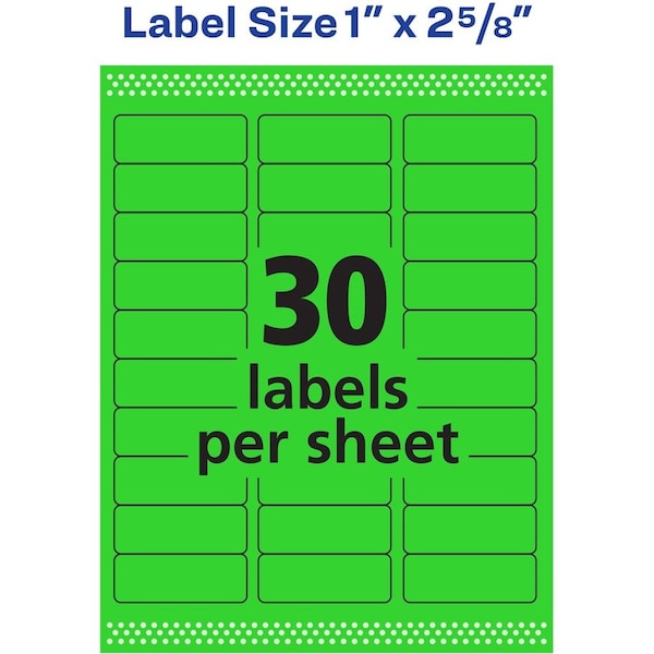 Label, Neon, Perm, 1X2.5, Green 750PK