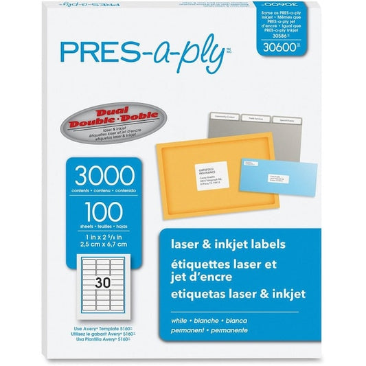 Label, Lsr/Inkjet, 2-5/8X1, We 3000PK