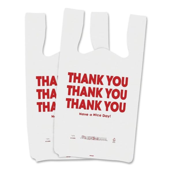 Thank You Plastic Bags, .55 Mil, 11"x22", 250/BX, White 250PK