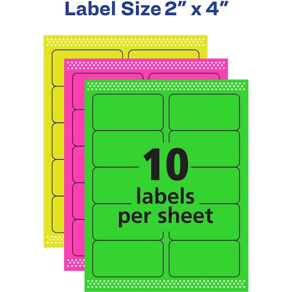 Label, Neon, Perm, 2X4, Ast 150PK