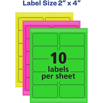 Label, Neon, Perm, 2X4, Ast 150PK