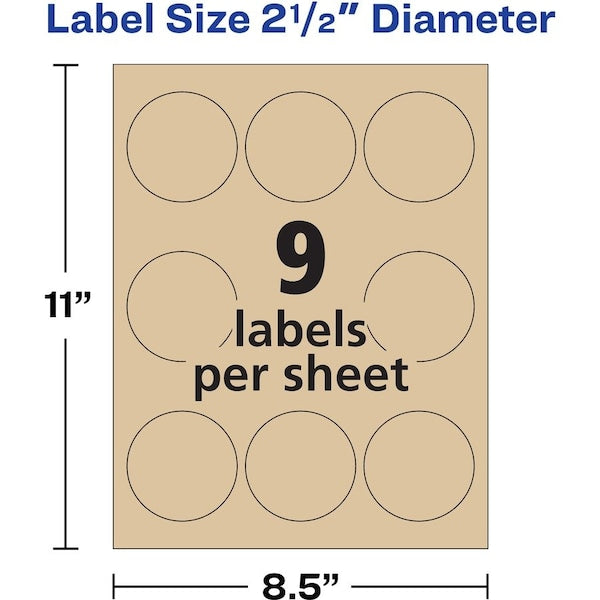 Label, Round, 2.5"", Krft Brown 225PK