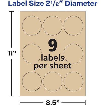 Label, Round, 2.5"", Krft Brown 225PK