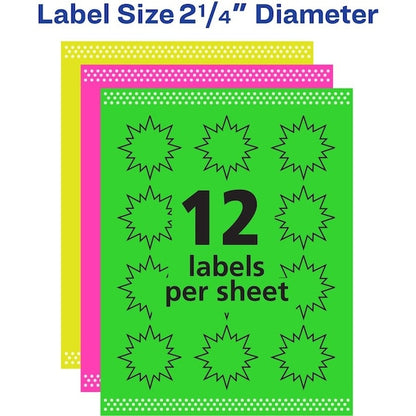 Label, Neon, Perm, 2.25"", Ast 180PK