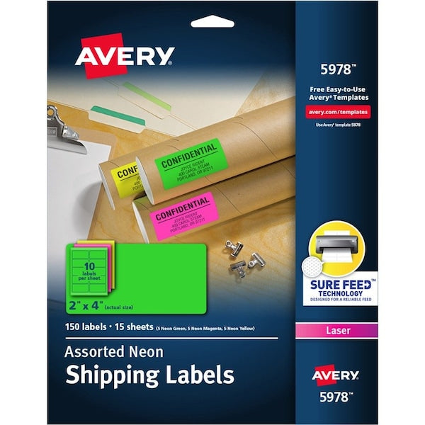 Label, Neon, Perm, 2X4, Ast 150PK