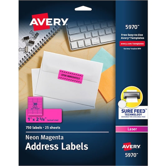 Label, Neon, Perm, 1X2.5, Mgnta 750PK