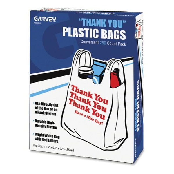 Thank You Plastic Bags, .55 Mil, 11"x22", 250/BX, White 250PK