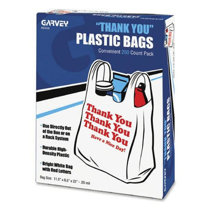 Thank You Plastic Bags, .55 Mil, 11"x22", 250/BX, White 250PK