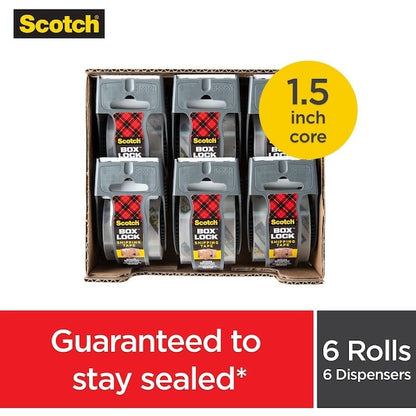 Shipping Tape, w/Dispensers, Box Lock, 1.88"x22.2 yd, 6/PK, CL 6PK
