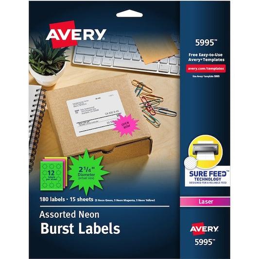 Label, Neon, Perm, 2.25"", Ast 180PK